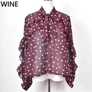 FROM PARIS FRANCE 🇫🇷 Wine Polka Dot Ruffle Blouse